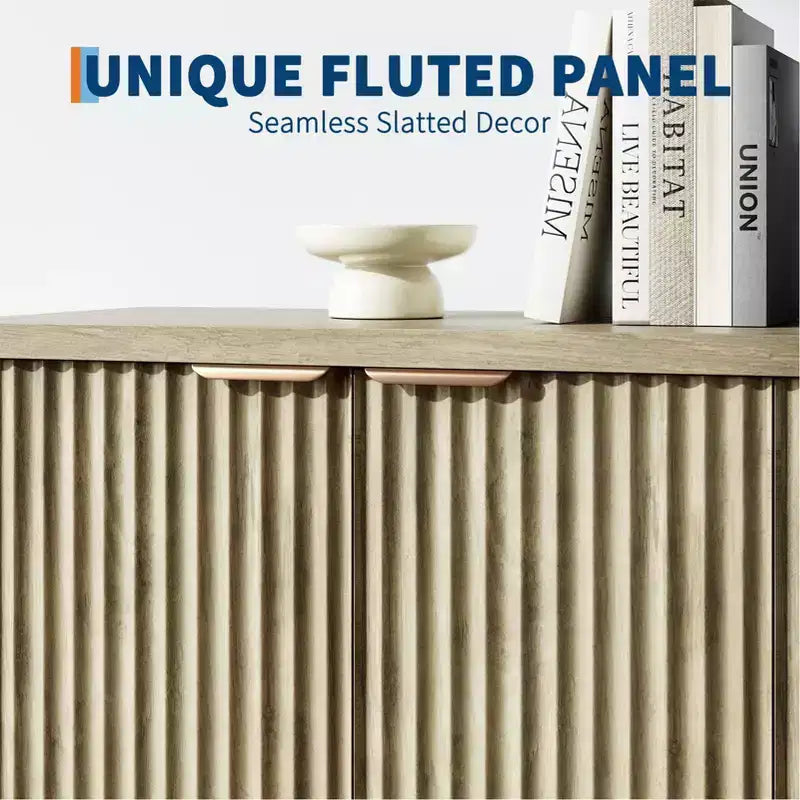 Fluted Buffet Sideboard Cabinet with Storage,2/4 Doors & Adjustable Shelf, Modern Wood Coffee Bar Console Table