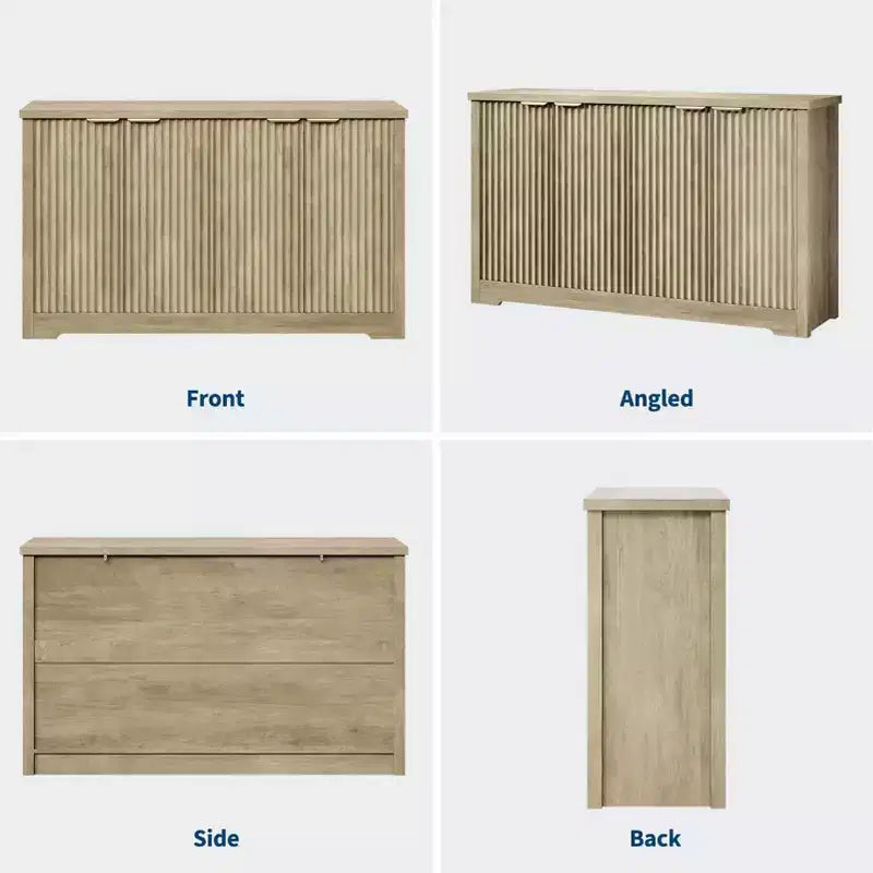 Fluted Buffet Sideboard Cabinet with Storage,2/4 Doors & Adjustable Shelf, Modern Wood Coffee Bar Console Table