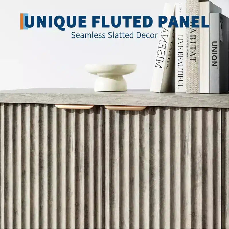 Fluted Buffet Sideboard Cabinet with Storage,2/4 Doors & Adjustable Shelf, Modern Wood Coffee Bar Console Table