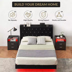 Floating Bed Frame, Modern Platform Bed Frame, Wood Slats Support, Upholstered Headboard, No Box Spring Needed, Black