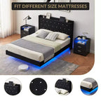 Floating Bed Frame, Modern Platform Bed Frame, Wood Slats Support, Upholstered Headboard, No Box Spring Needed, Black