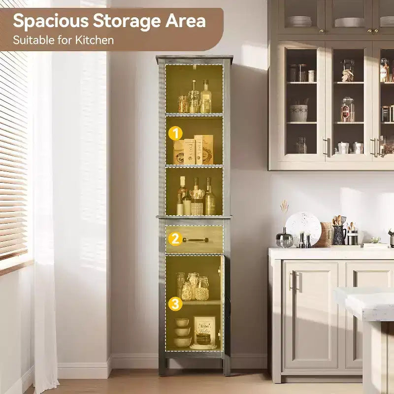 Narrow Storage Cabinet, Tall Bathroom Cabinet with Door and Drawer,Farmhouse Storage Cabinets for Bathrooms,Grey