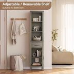 Armadietto salvaspazio, mobiletto alto da bagno con anta e cassetto, armadietto da bagno in stile rustico, grigio