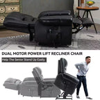 CLIHOME Power Lift Recliner Chair Heat Massage Dual Motor Infinite Position, Genuine Leather, Heavy Duty Motion Mechanism with USB Ports