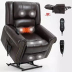 CLIHOME Power Lift Recliner Chair Heat Massage Dual Motor Infinite Position, Genuine Leather, Heavy Duty Motion Mechanism with USB Ports