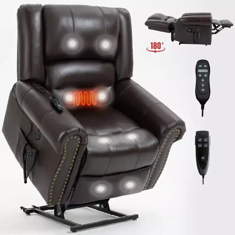CLIHOME Power Lift Recliner Chair Heat Massage Dual Motor Infinite Position, Genuine Leather, Heavy Duty Motion Mechanism with USB Ports