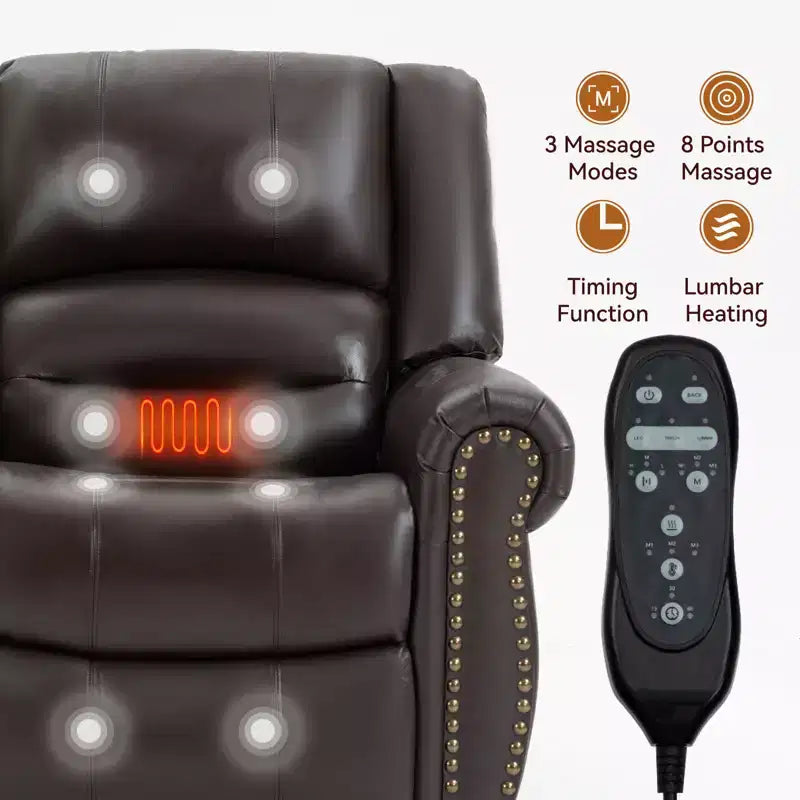 CLIHOME Power Lift Recliner Chair Heat Massage Dual Motor Infinite Position, Genuine Leather, Heavy Duty Motion Mechanism with USB Ports