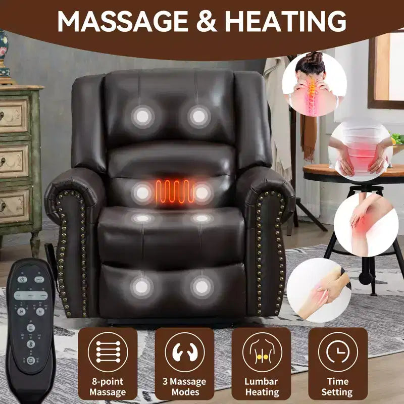 CLIHOME Power Lift Recliner Chair Heat Massage Dual Motor Infinite Position, Genuine Leather, Heavy Duty Motion Mechanism with USB Ports