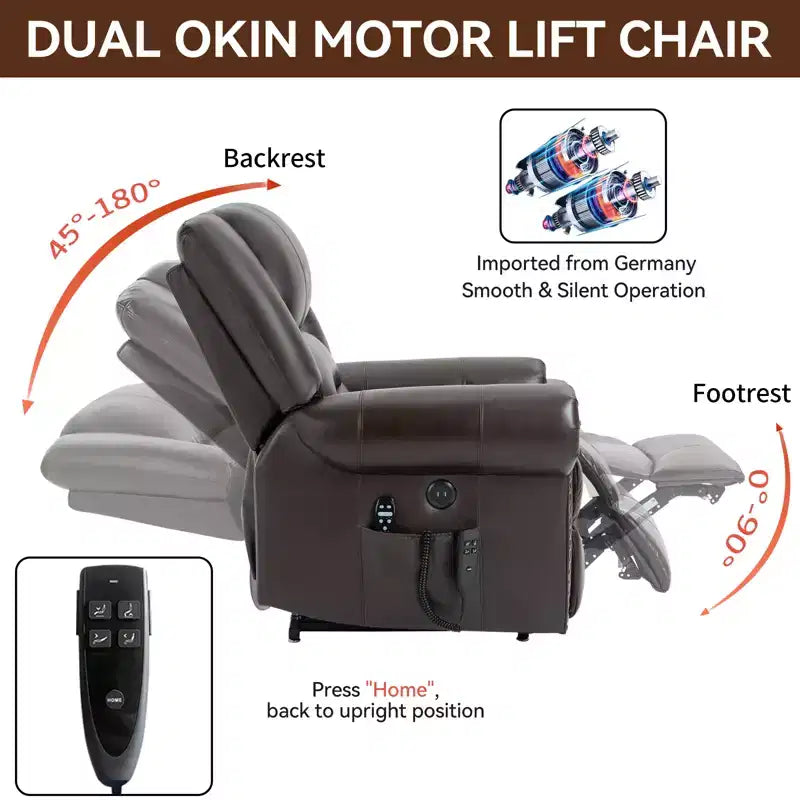 CLIHOME Power Lift Recliner Chair Heat Massage Dual Motor Infinite Position, Genuine Leather, Heavy Duty Motion Mechanism with USB Ports