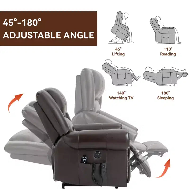 CLIHOME Power Lift Recliner Chair Heat Massage Dual Motor Infinite Position, Genuine Leather, Heavy Duty Motion Mechanism with USB Ports