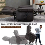 CLIHOME Power Lift Recliner Chair Heat Massage Dual Motor Infinite Position, Genuine Leather, Heavy Duty Motion Mechanism with USB Ports
