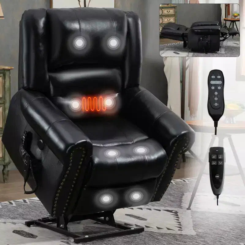 CLIHOME Power Lift Recliner Chair Heat Massage Dual Motor Infinite Position, Genuine Leather, Heavy Duty Motion Mechanism with USB Ports
