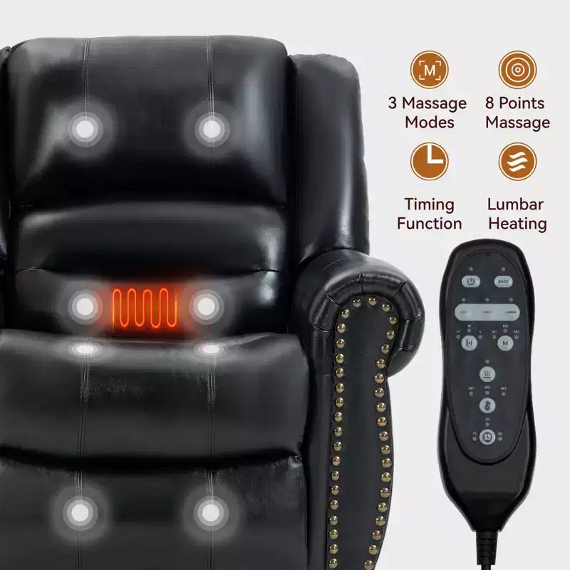 CLIHOME Power Lift Recliner Chair Heat Massage Dual Motor Infinite Position, Genuine Leather, Heavy Duty Motion Mechanism with USB Ports