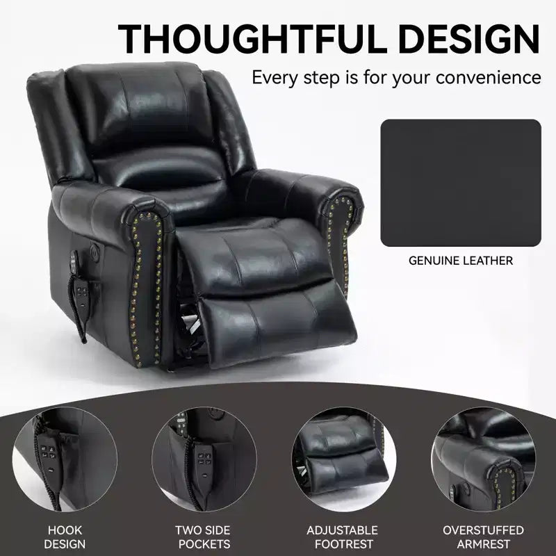 CLIHOME Power Lift Recliner Chair Heat Massage Dual Motor Infinite Position, Genuine Leather, Heavy Duty Motion Mechanism with USB Ports
