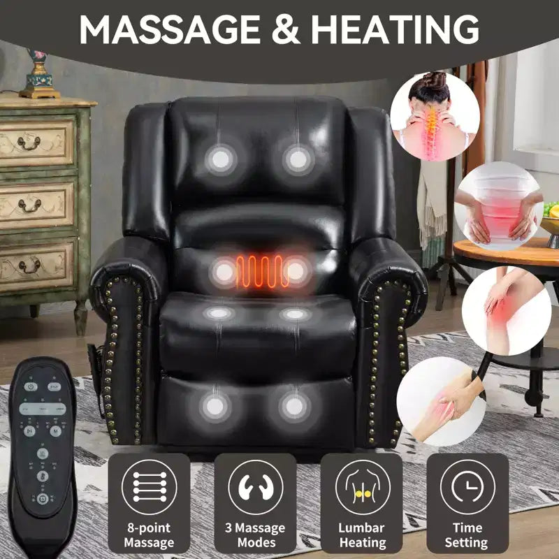 CLIHOME Power Lift Recliner Chair Heat Massage Dual Motor Infinite Position, Genuine Leather, Heavy Duty Motion Mechanism with USB Ports