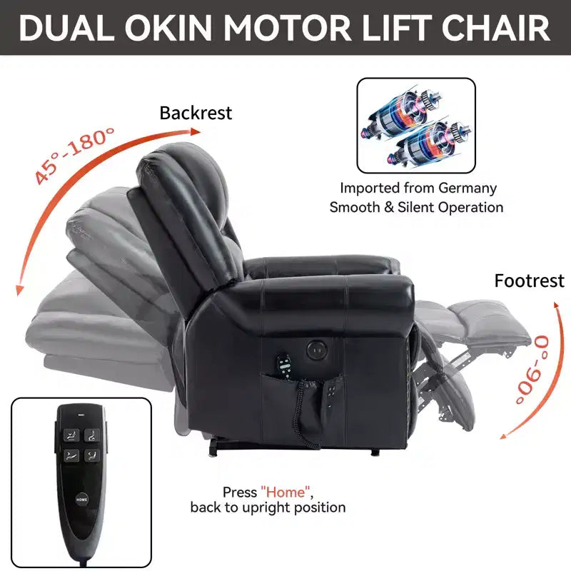 CLIHOME Power Lift Recliner Chair Heat Massage Dual Motor Infinite Position, Genuine Leather, Heavy Duty Motion Mechanism with USB Ports