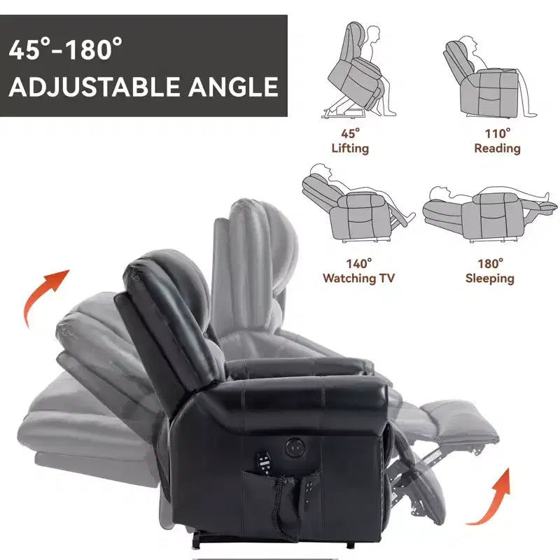 CLIHOME Power Lift Recliner Chair Heat Massage Dual Motor Infinite Position, Genuine Leather, Heavy Duty Motion Mechanism with USB Ports