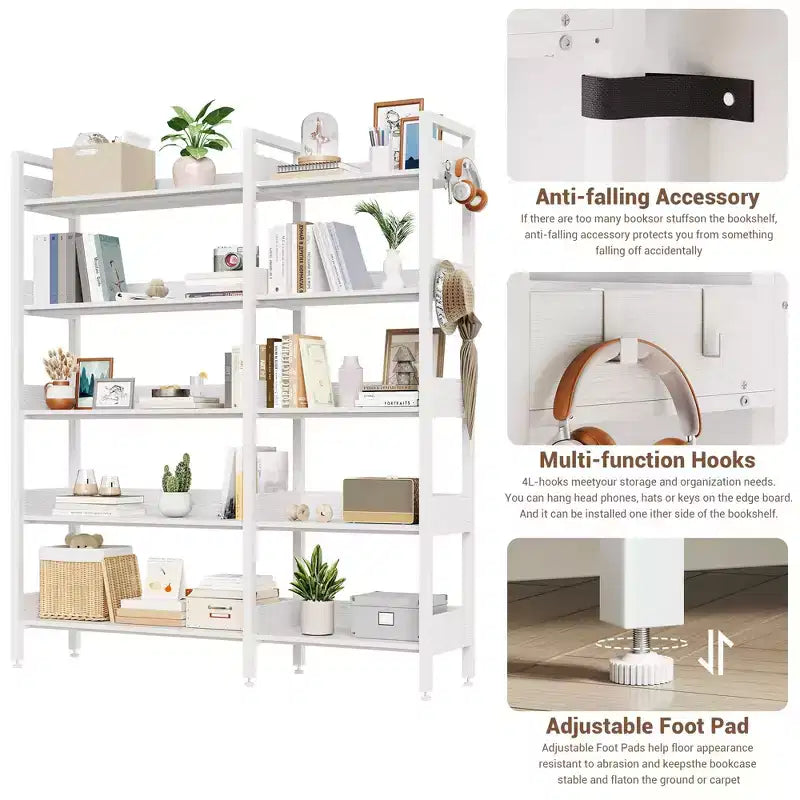 GustoWave 65.8in L Shaped Storage Display Shelf, 5 Tier Convertible Corner Book ShelfStorage Display ShelfBlack/White