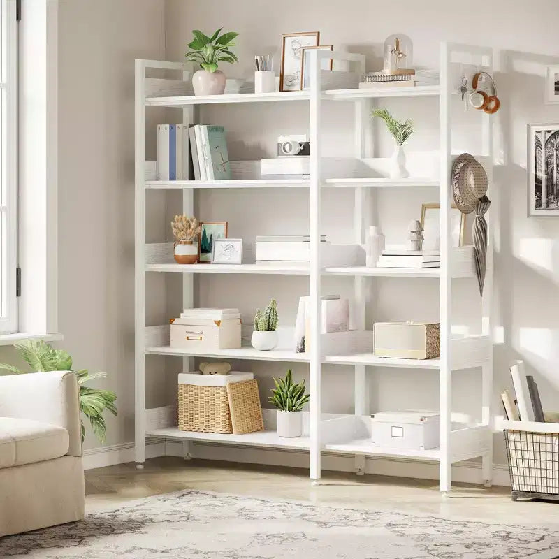GustoWave 65.8in L Shaped Storage Display Shelf, 5 Tier Convertible Corner Book ShelfStorage Display ShelfBlack/White