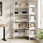 GustoWave 65.8in L Shaped Storage Display Shelf, 5 Tier Convertible Corner Book ShelfStorage Display ShelfBlack/White