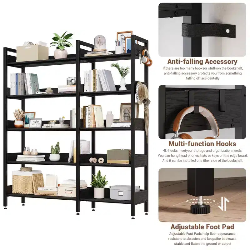 GustoWave 65.8in L Shaped Storage Display Shelf, 5 Tier Convertible Corner Book ShelfStorage Display ShelfBlack/White