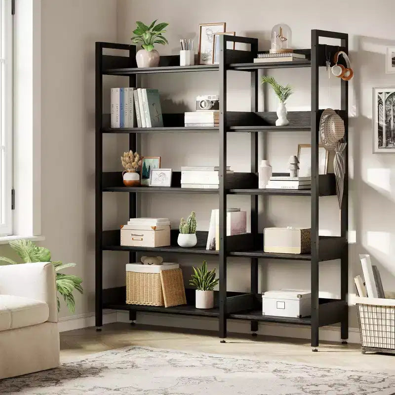 GustoWave 65.8in L Shaped Storage Display Shelf, 5 Tier Convertible Corner Book ShelfStorage Display ShelfBlack/White