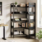 GustoWave 65.8in L Shaped Storage Display Shelf, 5 Tier Convertible Corner Book ShelfStorage Display ShelfBlack/White