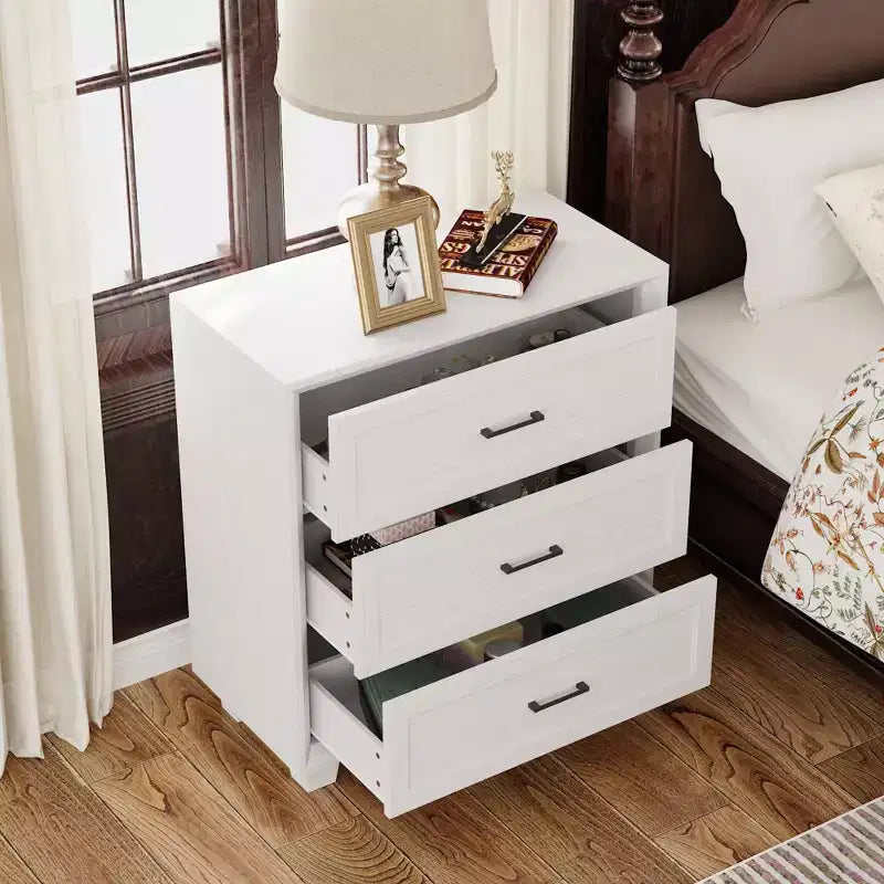 Famapy Large - Capacity 3 - Drawer Nightstand Vintage Wood Bedside Table Side Cabinet