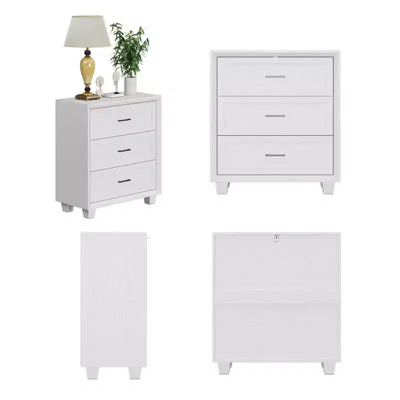 Famapy Large - Capacity 3 - Drawer Nightstand Vintage Wood Bedside Table Side Cabinet