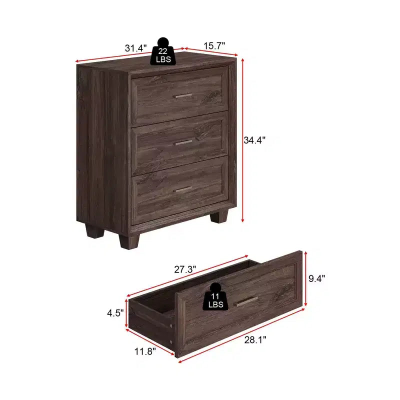 Famapy Large - Capacity 3 - Drawer Nightstand Vintage Wood Bedside Table Side Cabinet