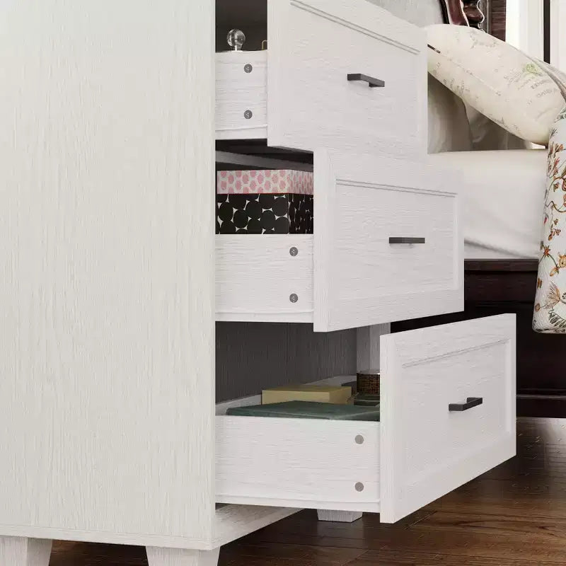 Famapy Large - Capacity 3 - Drawer Nightstand Vintage Wood Bedside Table Side Cabinet