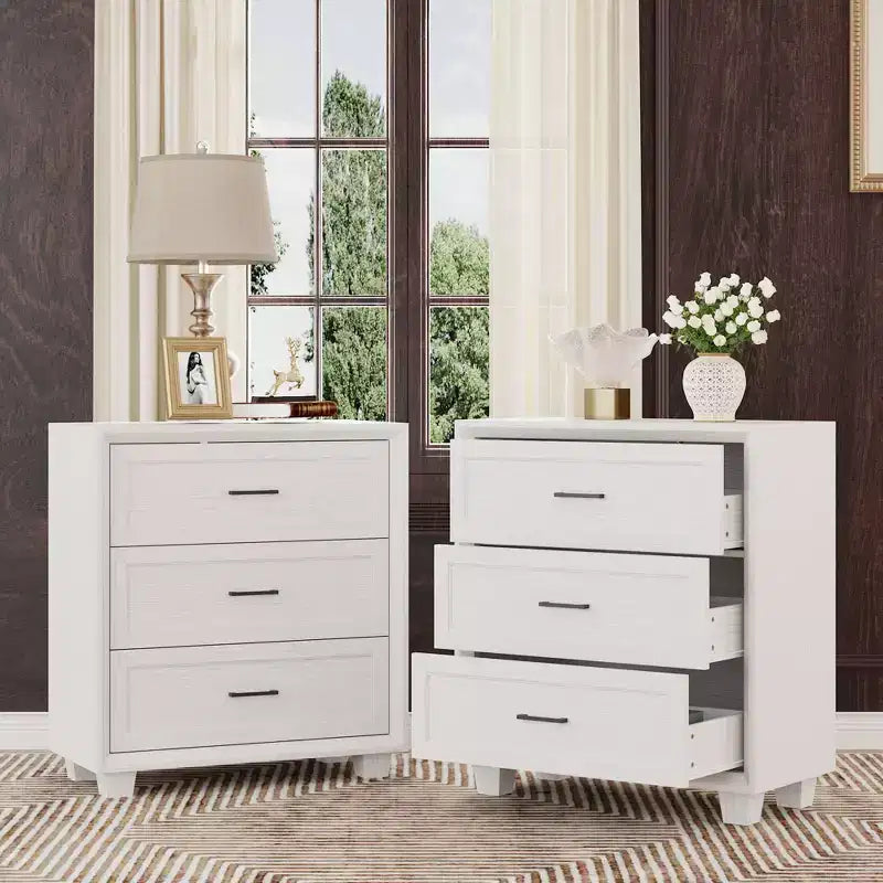 Famapy Large - Capacity 3 - Drawer Nightstand Vintage Wood Bedside Table Side Cabinet