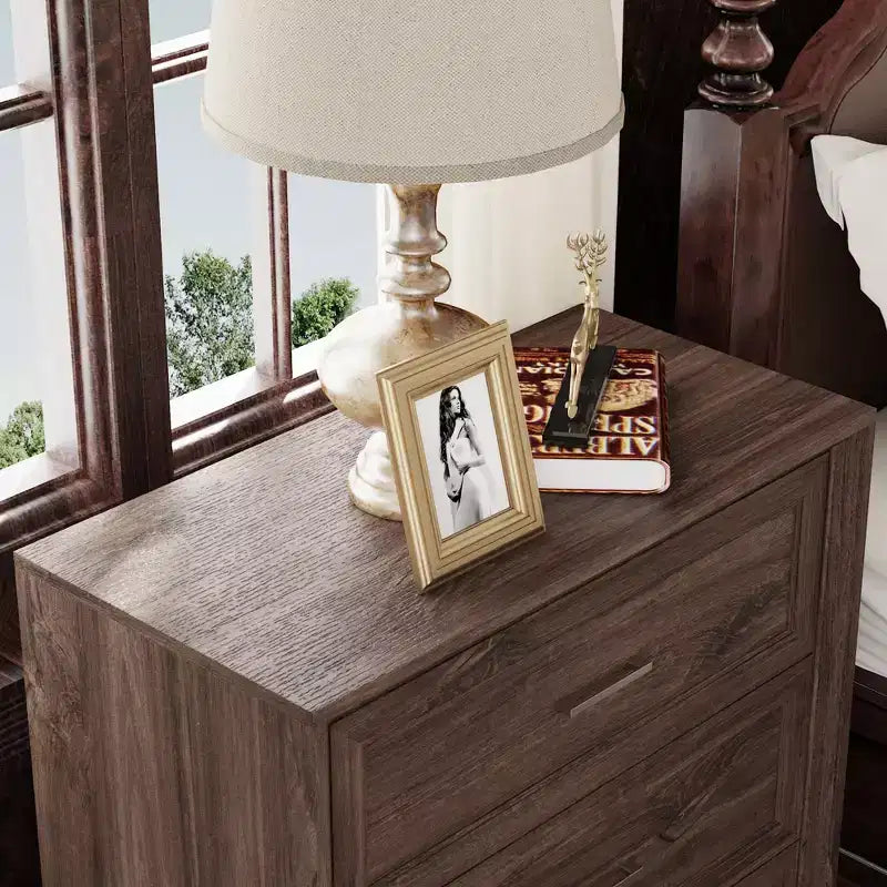 Famapy Large - Capacity 3 - Drawer Nightstand Vintage Wood Bedside Table Side Cabinet