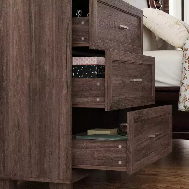 Famapy Large - Capacity 3 - Drawer Nightstand Vintage Wood Bedside Table Side Cabinet