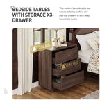 Famapy Large - Capacity 3 - Drawer Nightstand Vintage Wood Bedside Table Side Cabinet