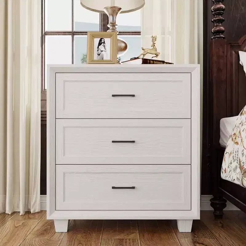 Famapy Large - Capacity 3 - Drawer Nightstand Vintage Wood Bedside Table Side Cabinet