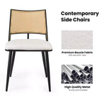 PexFix 2Pcs Dining Chairs Mid-Century Modern Kitchen Chairs with Rattan Backrest & Metal Frame Boucle Upholstered Accent Chairs White