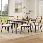PexFix 2Pcs Dining Chairs Mid-Century Modern Kitchen Chairs with Rattan Backrest & Metal Frame Boucle Upholstered Accent Chairs White