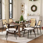 PexFix 2Pcs Dining Chairs Mid-Century Modern Kitchen Chairs with Rattan Backrest & Metal Frame Boucle Upholstered Accent Chairs White