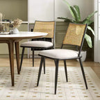 PexFix 2Pcs Dining Chairs Mid-Century Modern Kitchen Chairs with Rattan Backrest & Metal Frame Boucle Upholstered Accent Chairs White