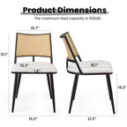 PexFix 2Pcs Dining Chairs Mid-Century Modern Kitchen Chairs with Rattan Backrest & Metal Frame Boucle Upholstered Accent Chairs White