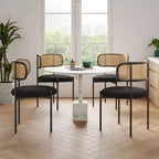 PexFix 2Pcs Modern Upholstered Dining Chairs Rattan Back Dining Room Chairs Accent Kitchen Chairs with Metal Legs Black