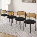 PexFix 2Pcs Modern Upholstered Dining Chairs Rattan Back Dining Room Chairs Accent Kitchen Chairs with Metal Legs Black