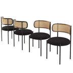 PexFix 2Pcs Modern Upholstered Dining Chairs Rattan Back Dining Room Chairs Accent Kitchen Chairs with Metal Legs Black