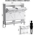 Scarpiera Bianca da 123 cm con 4 Ante a Ribalta, Mobile Contenitore per Ingresso di Grande Capacità con Gambe in Metallo, Organizzatore di Scarpe Moderno Antiribaltamento