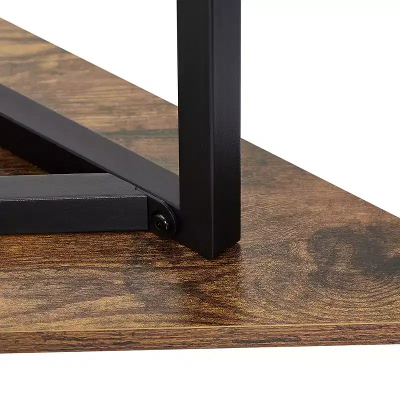 VECELO Corner Shelf, Triangle Shelves End/Side Table with Metal Frame for Living Room, Small Space, Brown/Gray