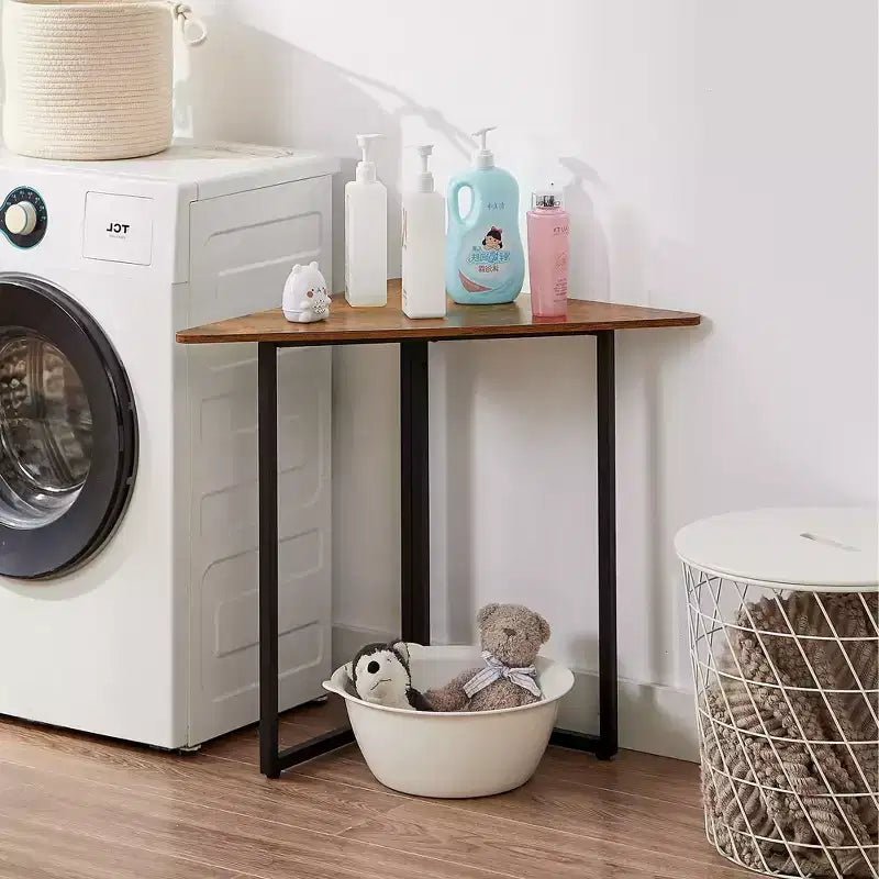 VECELO Corner Shelf, Triangle Shelves End/Side Table with Metal Frame for Living Room, Small Space, Brown/Gray