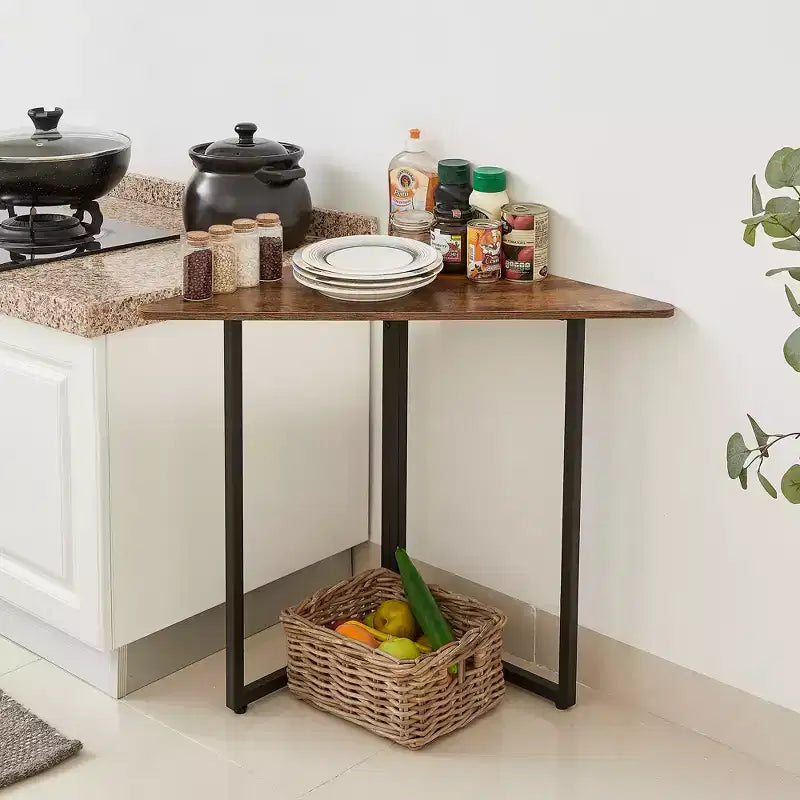 VECELO Corner Shelf, Triangle Shelves End/Side Table with Metal Frame for Living Room, Small Space, Brown/Gray