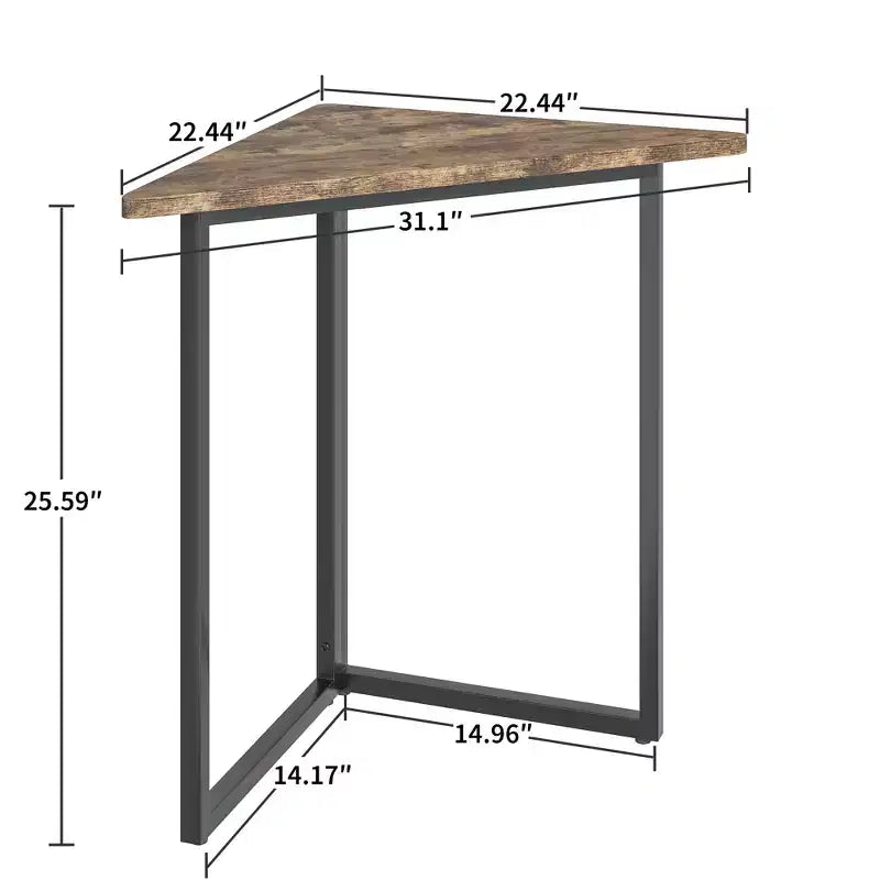 VECELO Corner Shelf, Triangle Shelves End/Side Table with Metal Frame for Living Room, Small Space, Brown/Gray