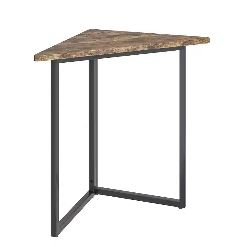 VECELO Corner Shelf, Triangle Shelves End/Side Table with Metal Frame for Living Room, Small Space, Brown/Gray